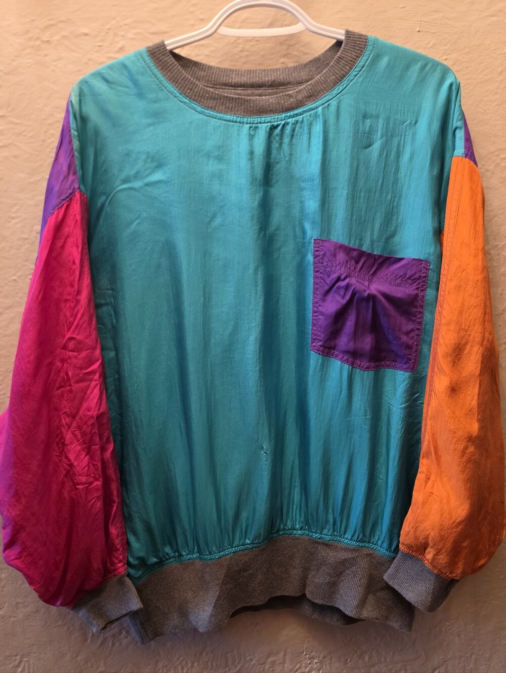 Vintage 80s 90s Carol Little Sport Silk Colorblock Sweatshirt Top M